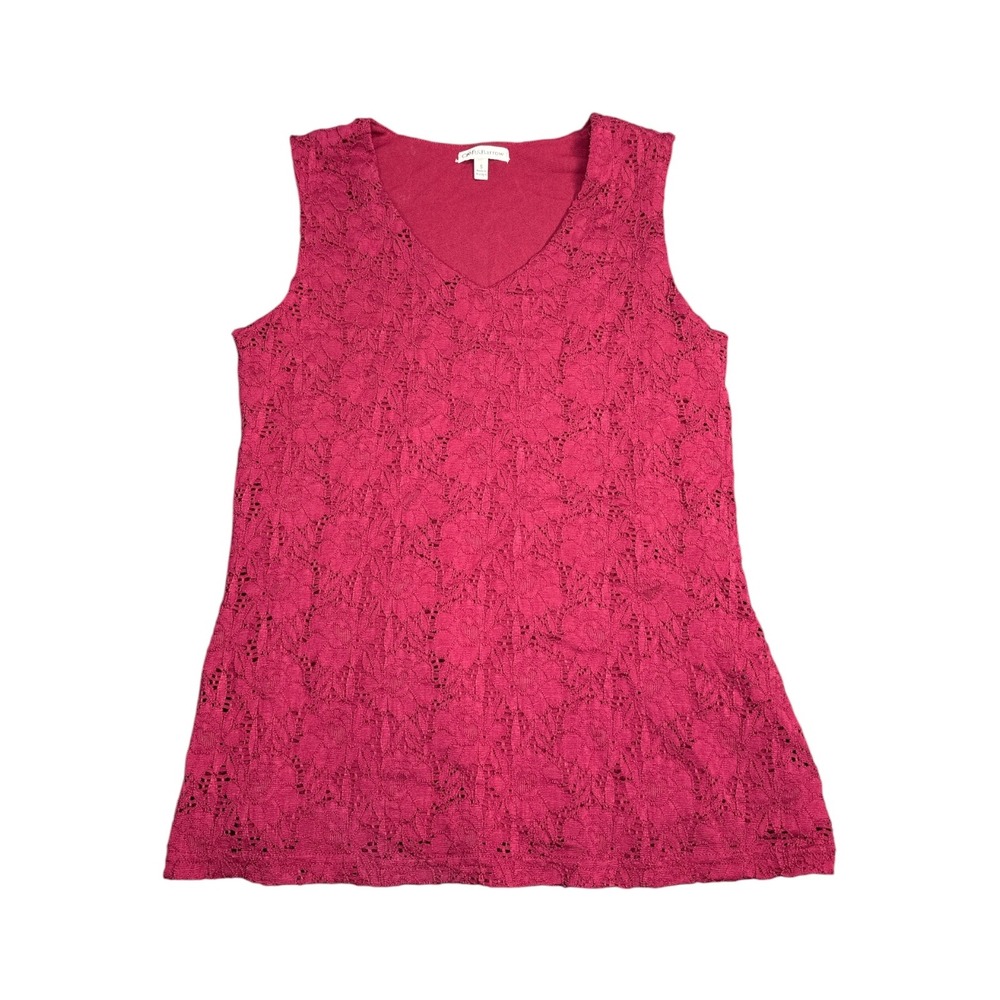 Croft & Barrow Womens Pink Floral Lace V-Neck Sleeveless Tank Top Size Small